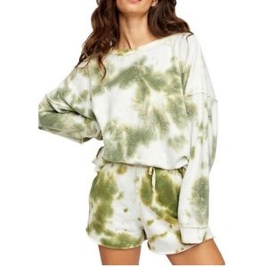 NEW Free People Kelly Green Tie Dye Washed Top & Shorts